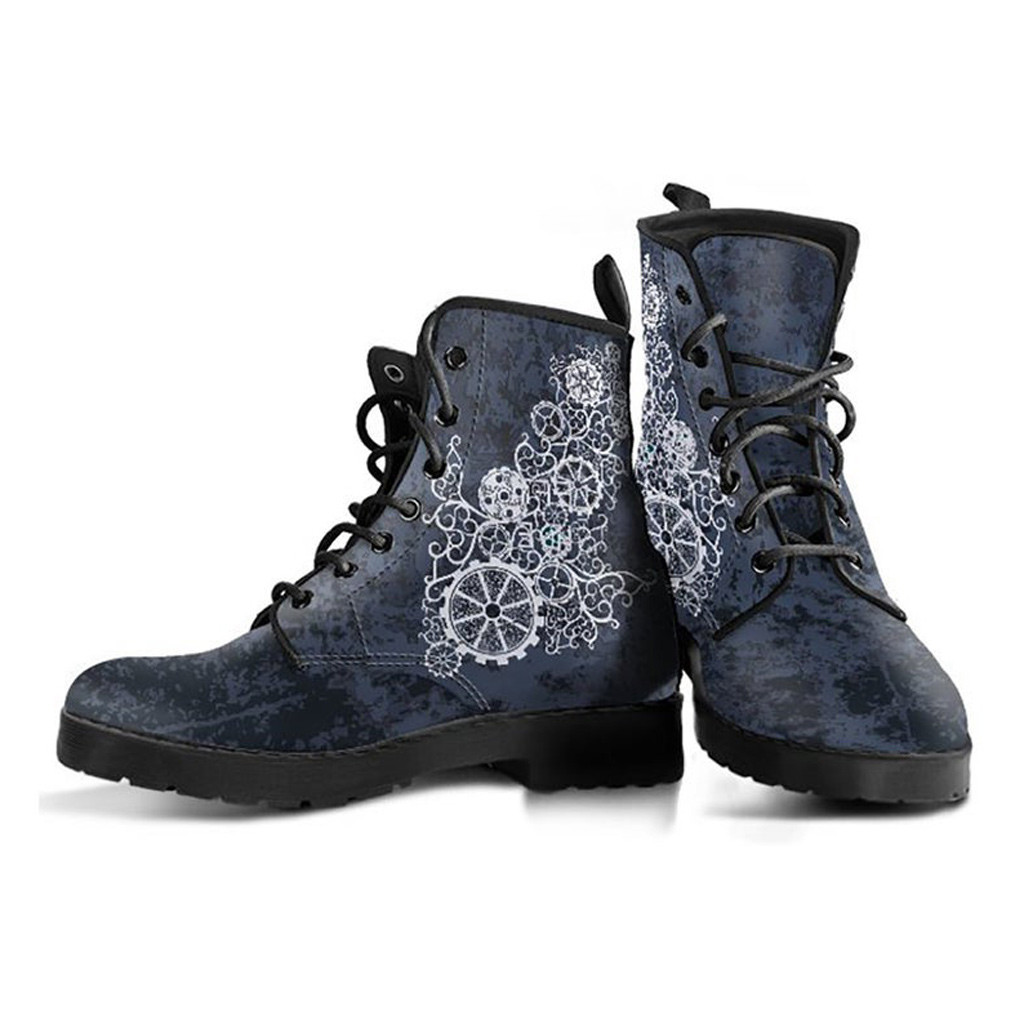Steampunk Style Boots | Vegan Leather Lace Up Printed Boots For Women