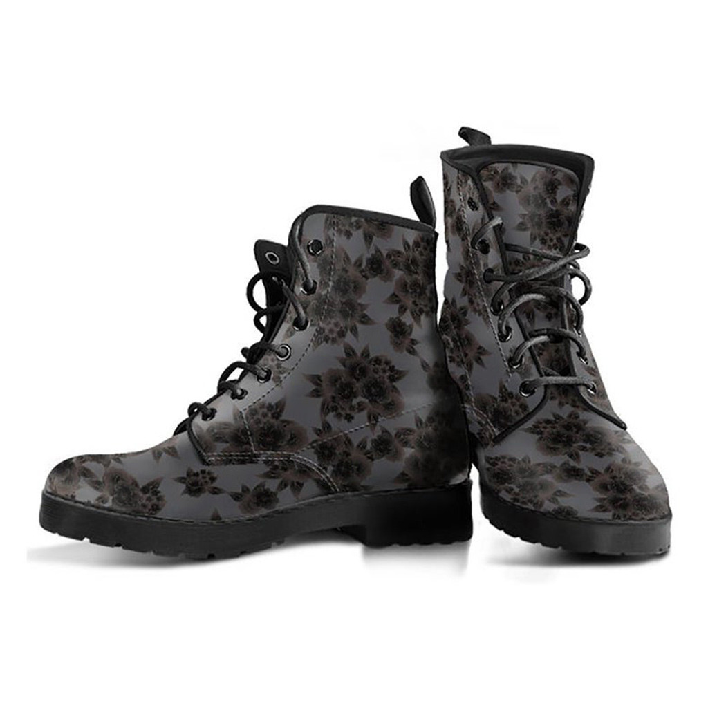Floral Combat Boots | Vegan Leather Lace Up Printed Boots For Women