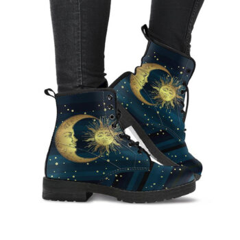 Goth Moon Boots | Vegan Leather Lace Up Printed Boots For Women