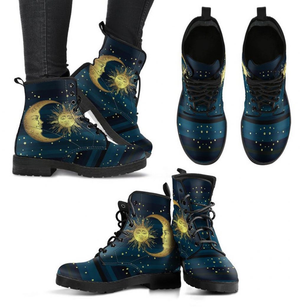 Goth Moon Boots | Vegan Leather Lace Up Printed Boots For Women
