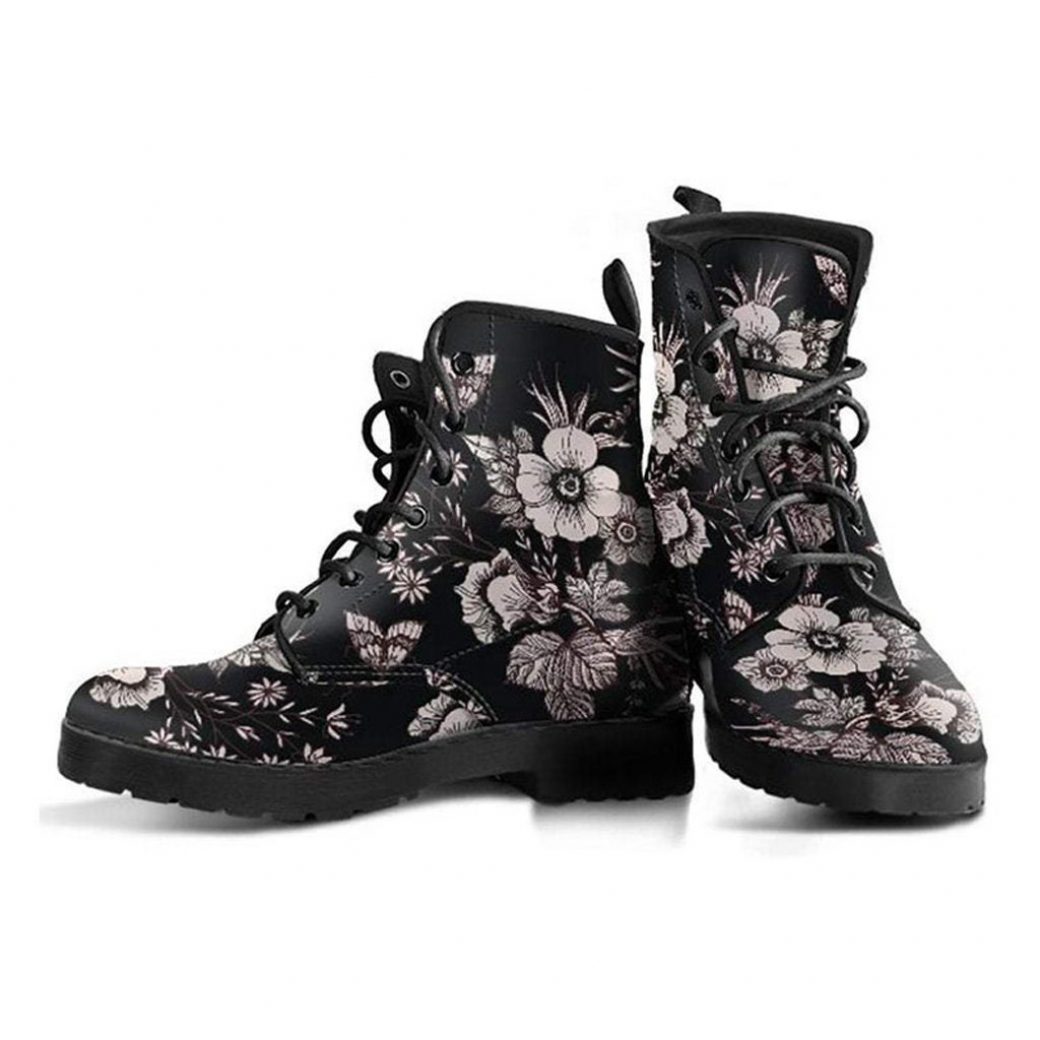 black floral combat boots