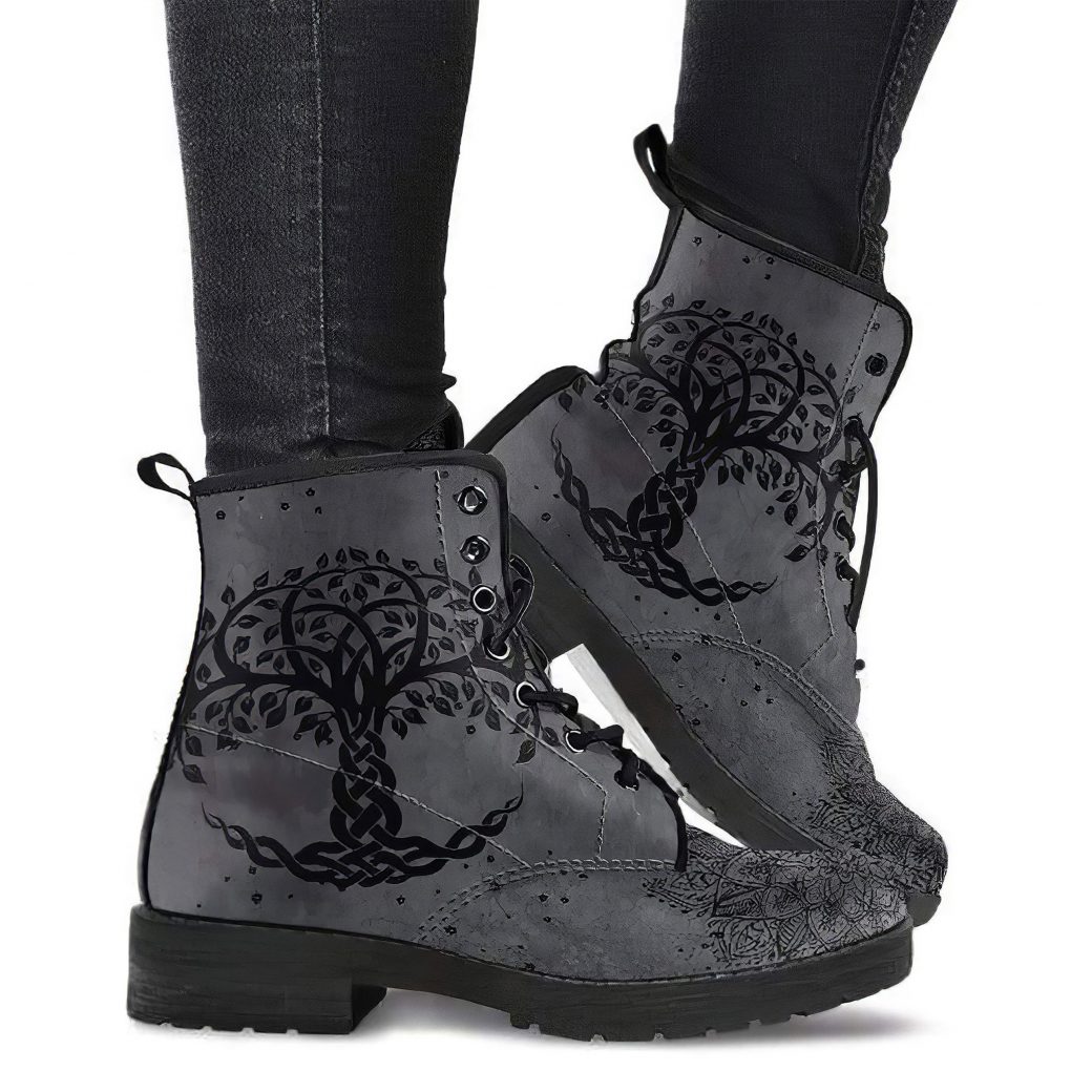 Womens Tree of Life Boots | Vegan Leather Lace Up Printed Boots For Women
