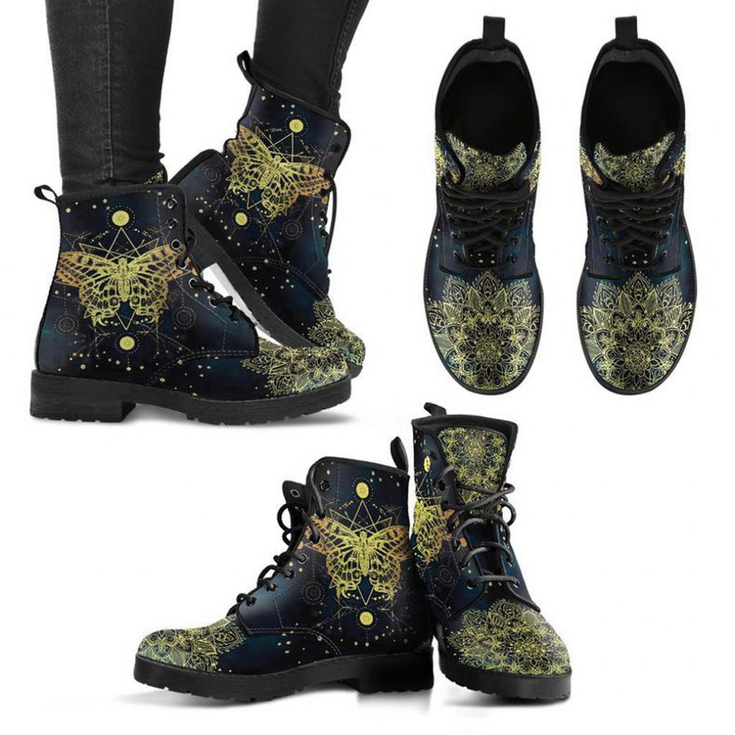 Womens Butterfly Boots | Vegan Leather Lace Up Printed Boots For Women