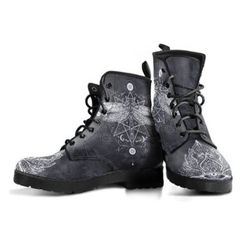 Grey Dragonfly Boots | Vegan Leather Lace Up Printed Boots For Women