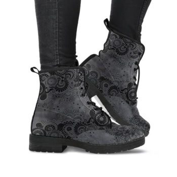 Black Mandala Boots | Vegan Leather Lace Up Printed Boots For Women