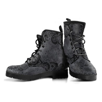 Black Mandala Boots | Vegan Leather Lace Up Printed Boots For Women