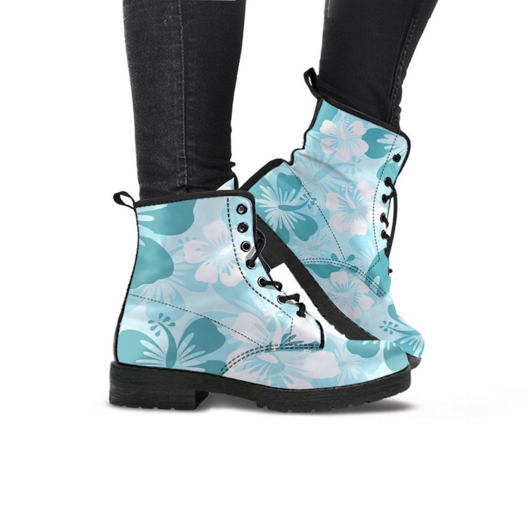 Light Blue Boots | Vegan Leather Lace Up Printed Boots For Women