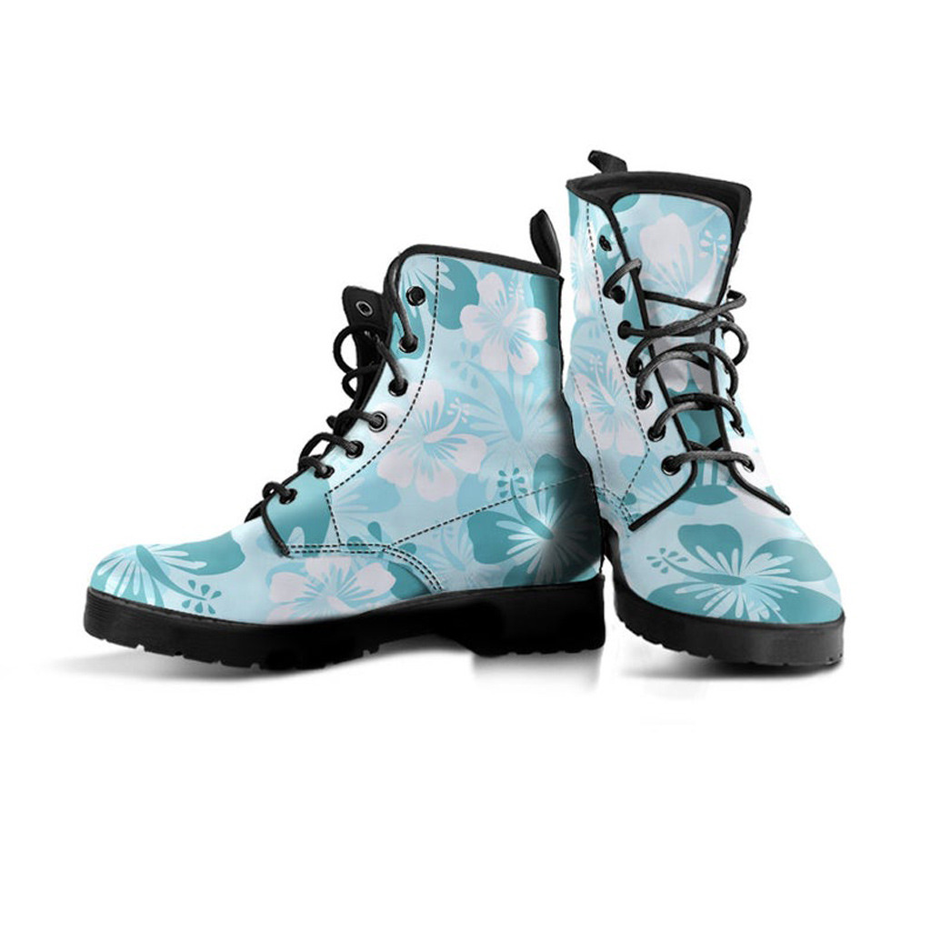 Light Blue Boots | Vegan Leather Lace Up Printed Boots For Women