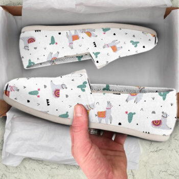 Cute White Llama Shoes | Custom Canvas Sneakers For Kids & Adults