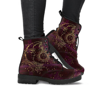 Maroon Moon Boots | Vegan Leather Lace Up Printed Boots For Women