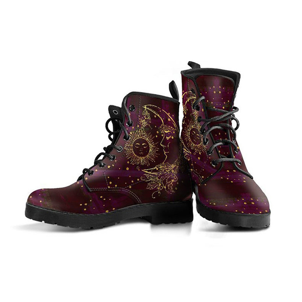 Maroon Moon Boots | Vegan Leather Lace Up Printed Boots For Women
