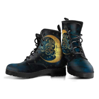 Moon Print Boots Vegan Leather Lace Up Printed Boots For Women