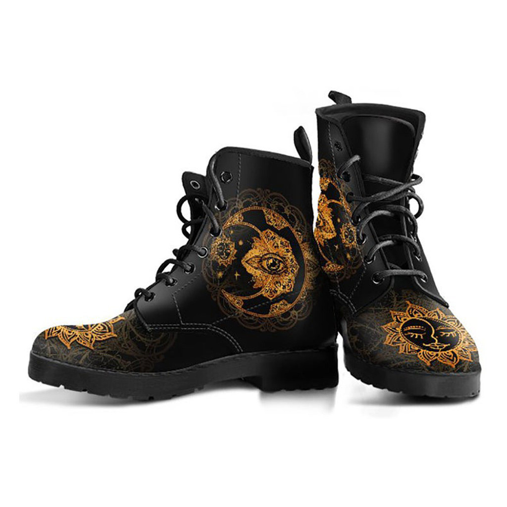 Sun and Moon Boots | Vegan Leather Lace Up Printed Boots For Women