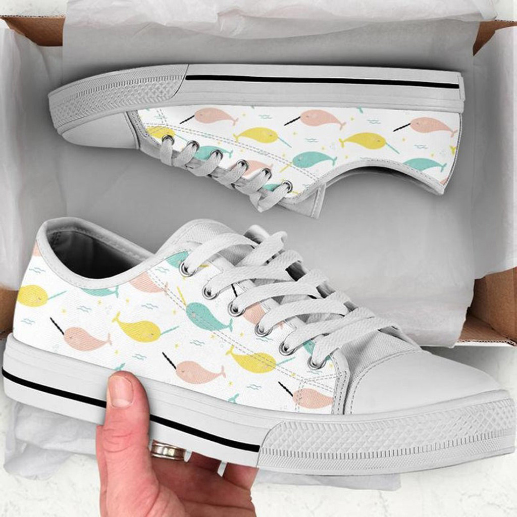 White Narwhal Shoes | Custom Low Tops Sneakers For Kids & Adults
