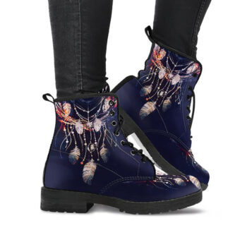 Navy Dreamcatcher Boots | Vegan Leather Lace Up Printed Boots For Women