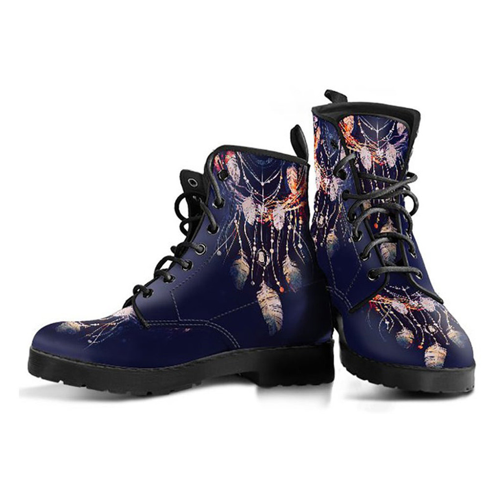 Navy Dreamcatcher Boots | Vegan Leather Lace Up Printed Boots For Women