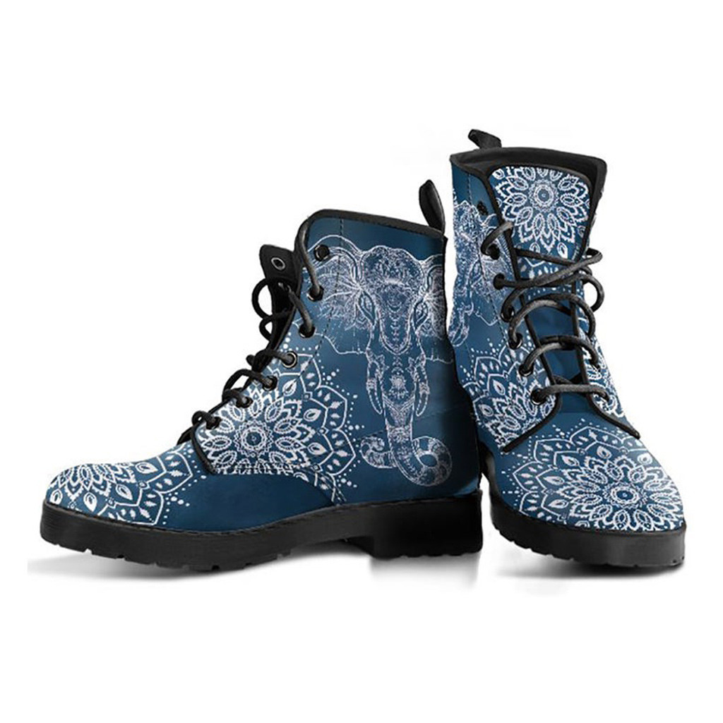 Cool Elephant Boots | Vegan Leather Lace Up Printed Boots For Women