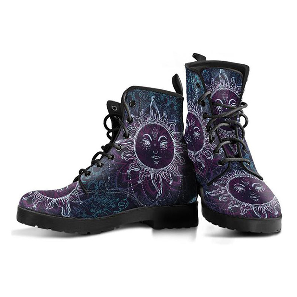 Sun Mandala Boots | Vegan Leather Lace Up Printed Boots For Women