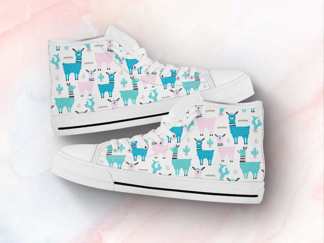 Pastel Llama Shoes | Custom High Top Sneakers For Kids & Adults