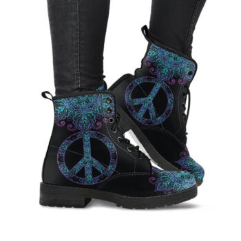 Floral Peace Boots | Vegan Leather Lace Up Printed Boots For Women