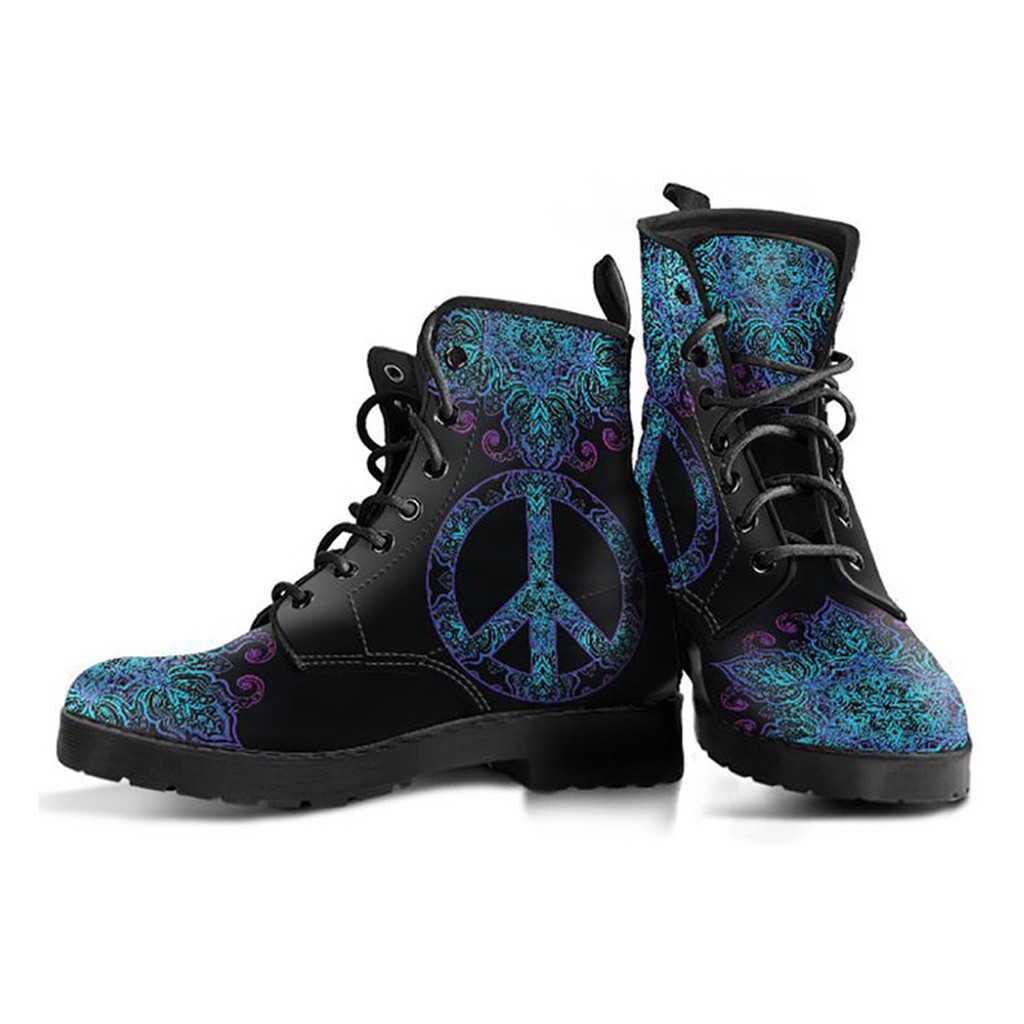 Floral Peace Boots | Vegan Leather Lace Up Printed Boots For Women