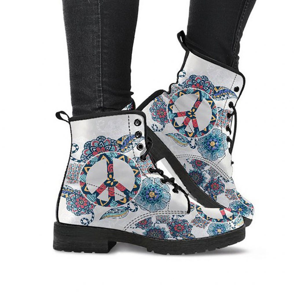 Boho Peace Boots | Vegan Leather Lace Up Printed Boots For Women