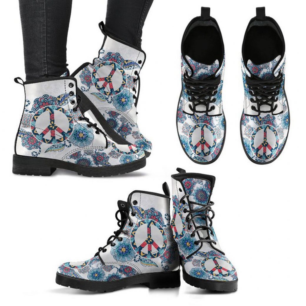 Boho Peace Boots | Vegan Leather Lace Up Printed Boots For Women
