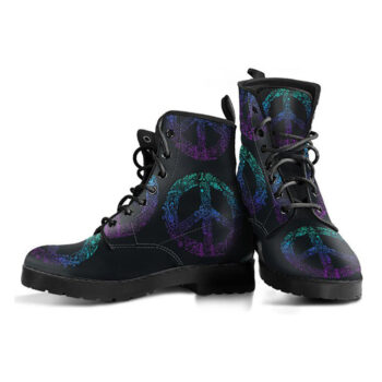 Black Peace Boots | Vegan Leather Lace Up Printed Boots For Women