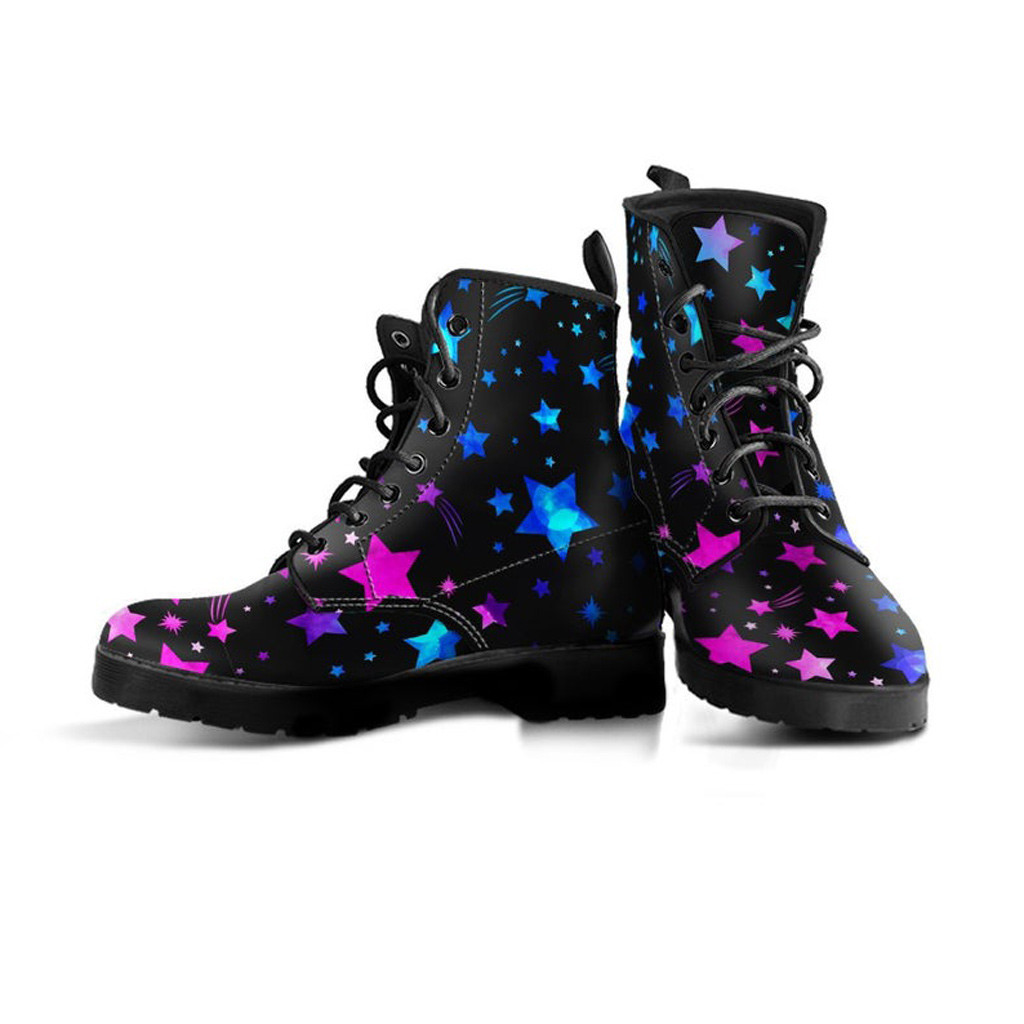 Star Printed Boots | Vegan Leather Lace Up Printed Boots For Women