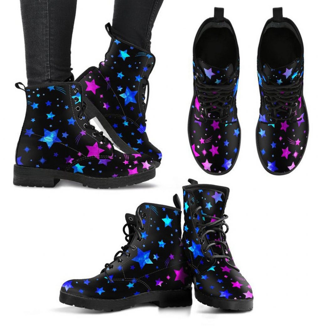 Star Printed Boots | Vegan Leather Lace Up Printed Boots For Women