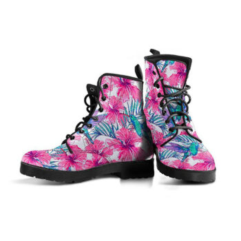 Pink Flower Boots | Vegan Leather Lace Up Printed Boots For Women