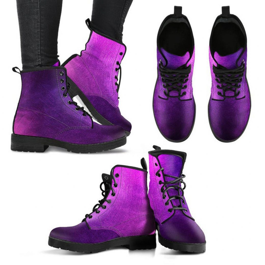 Pink Purple Fashion Boots | Vegan Leather Lace Up Printed Boots For Women