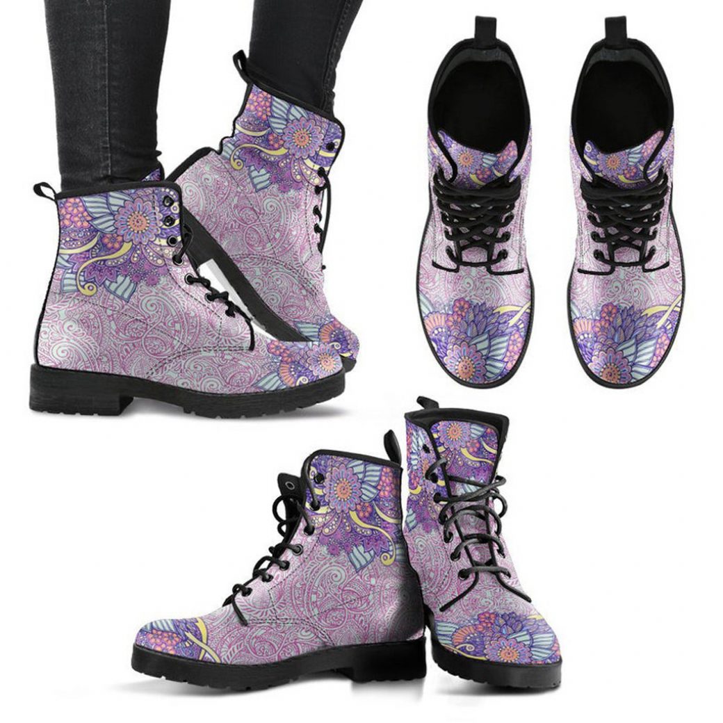 Abstrcat Floral Boots | Vegan Leather Lace Up Printed Boots For Women
