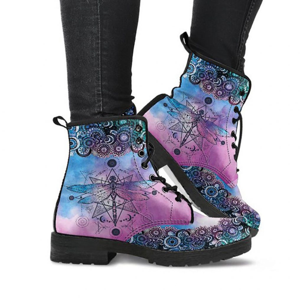 Pink Purple Boots | Vegan Leather Lace Up Printed Boots For Women