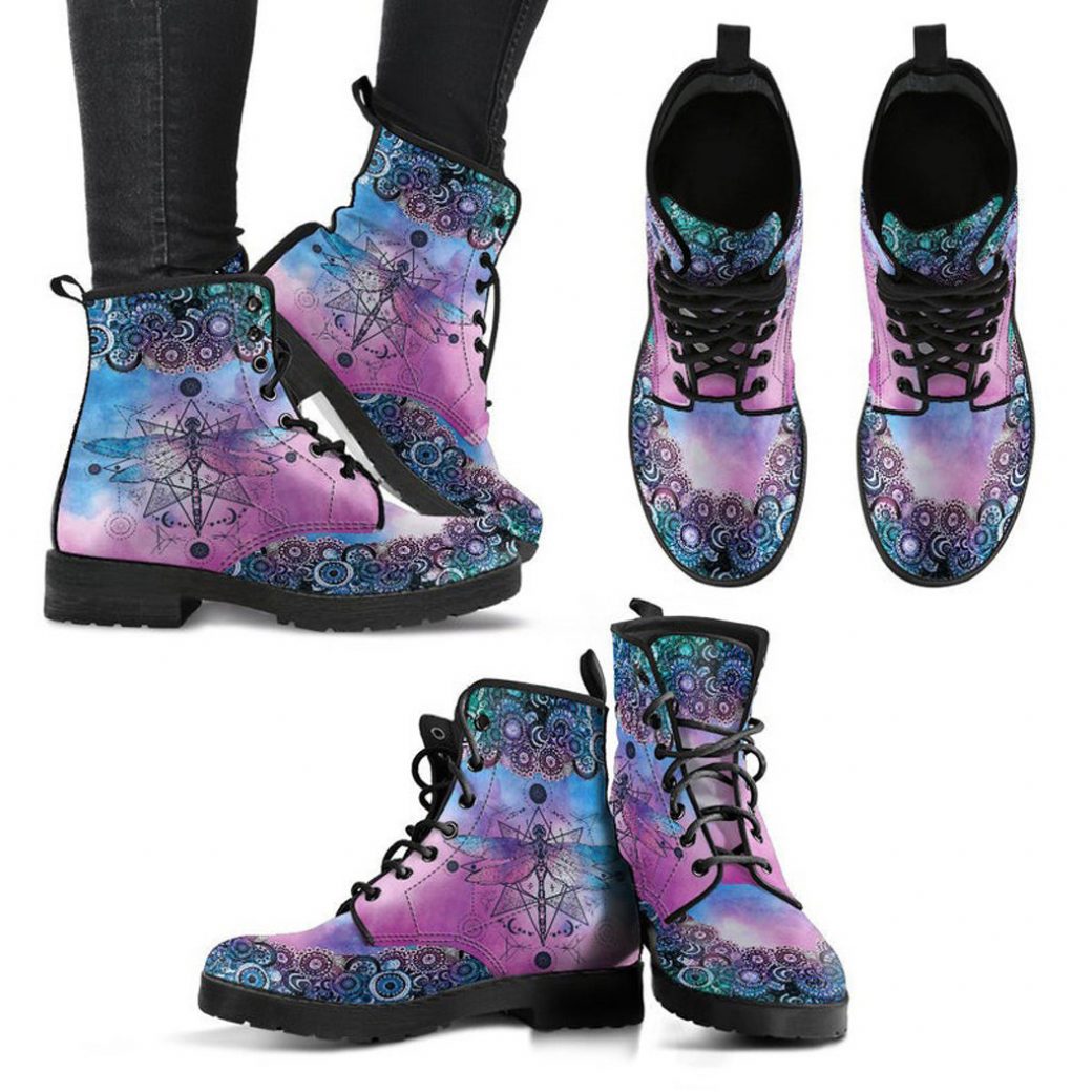 Pink Purple Boots | Vegan Leather Lace Up Printed Boots For Women