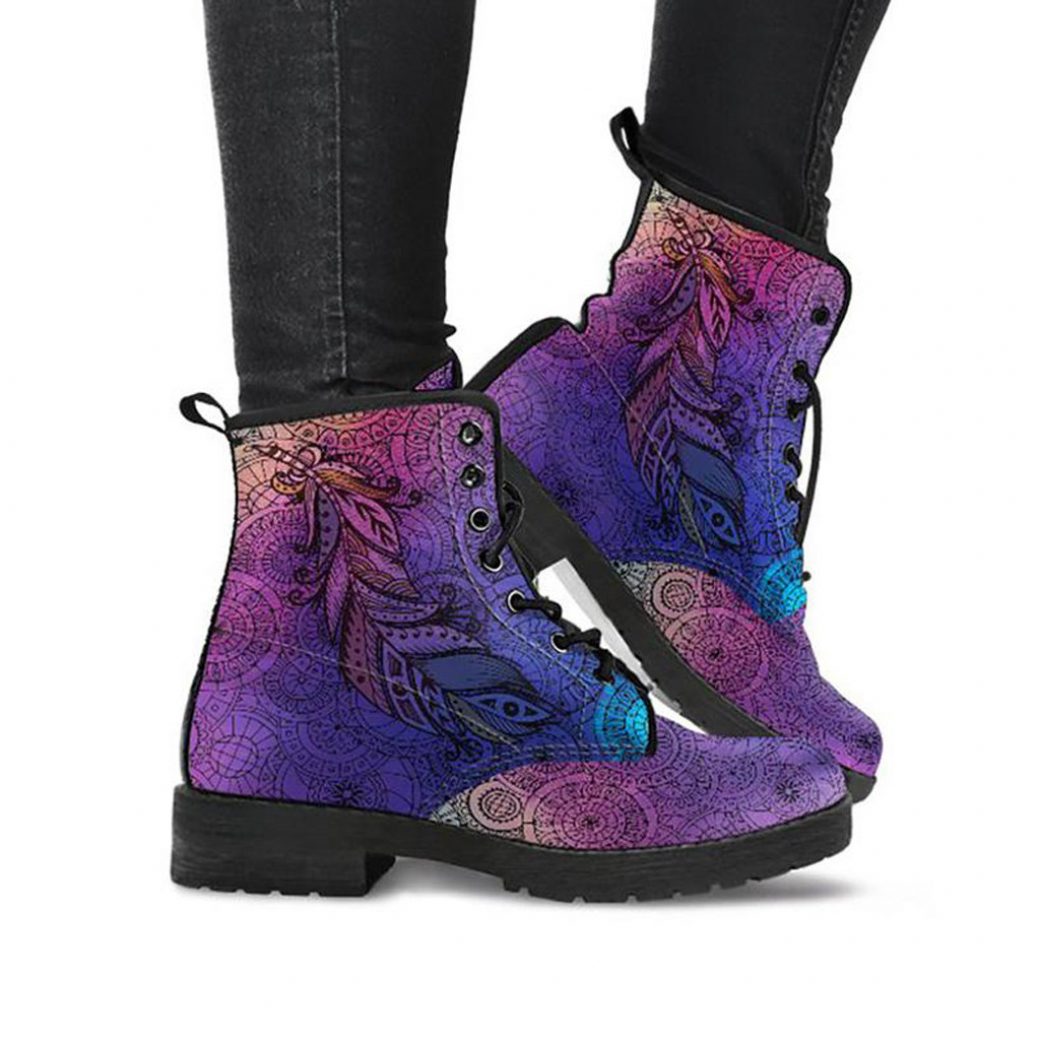 Feather Designer Boots | Vegan Leather Lace Up Printed Boots For Women