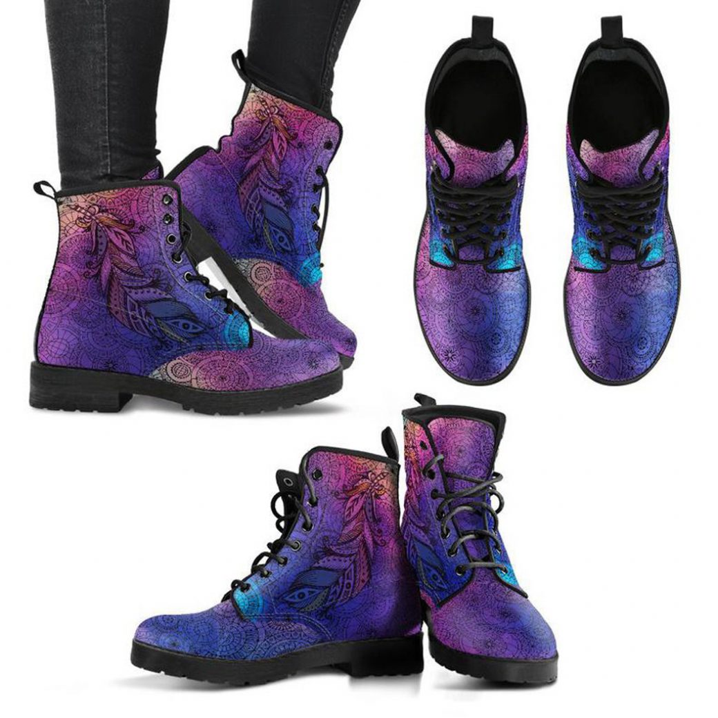 Feather Designer Boots | Vegan Leather Lace Up Printed Boots For Women