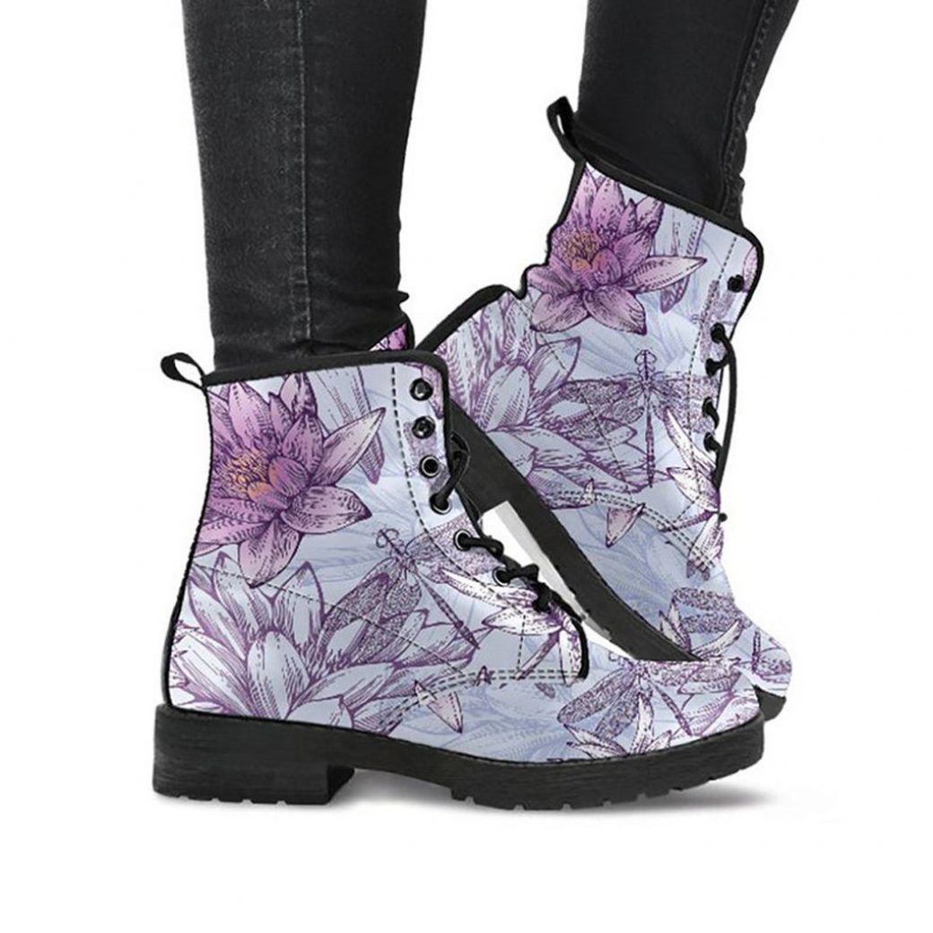 Floral Print Boots | Vegan Leather Lace Up Printed Boots For Women