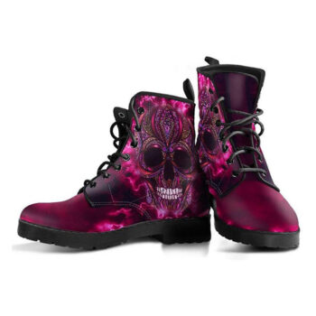 Pink Skull Boots | Vegan Leather Lace Up Printed Boots For Women