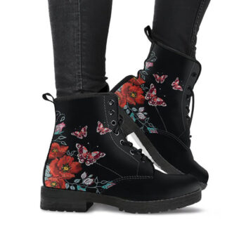 Vintage Rose Boots | Vegan Leather Lace Up Printed Boots For Women