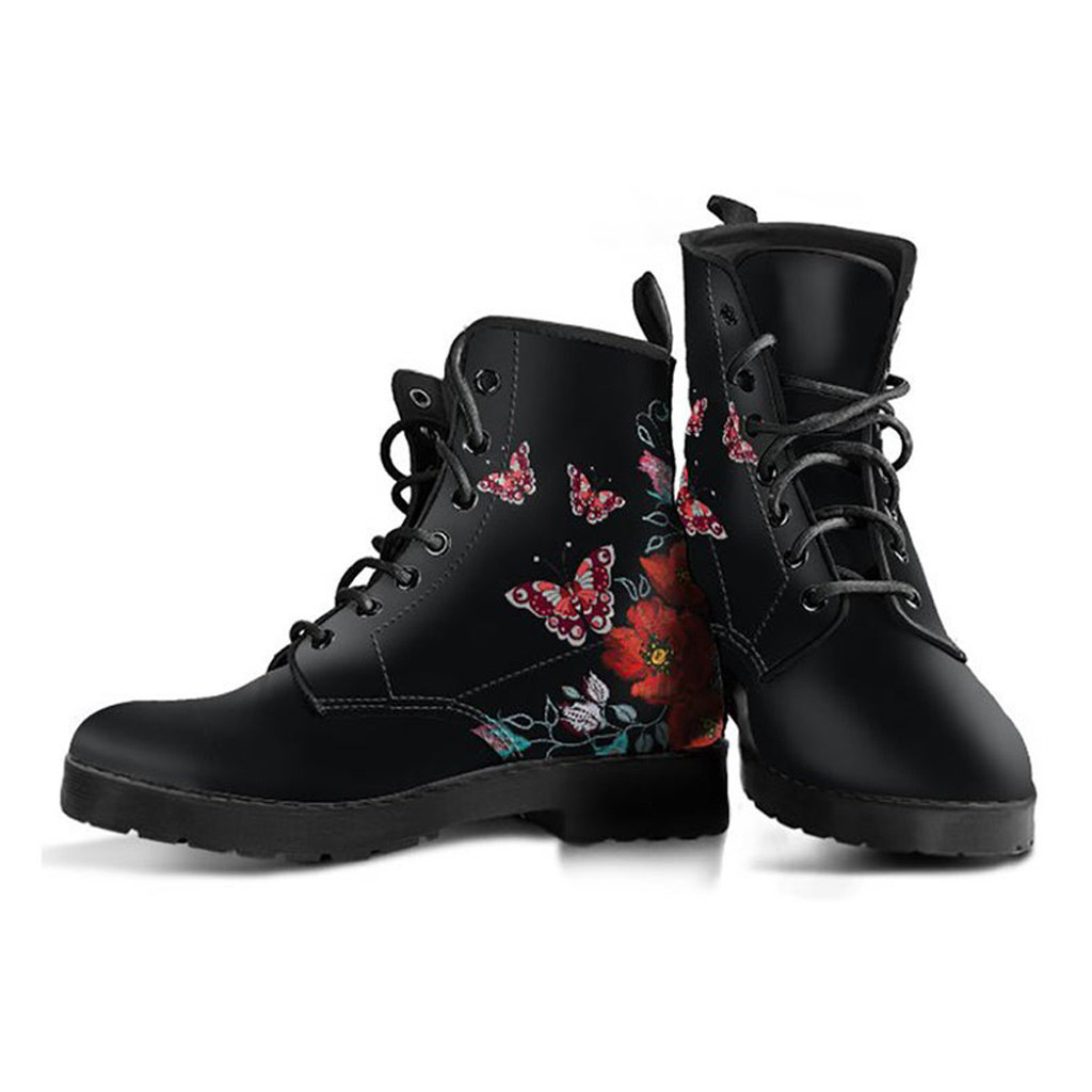 Vintage Rose Boots | Vegan Leather Lace Up Printed Boots For Women