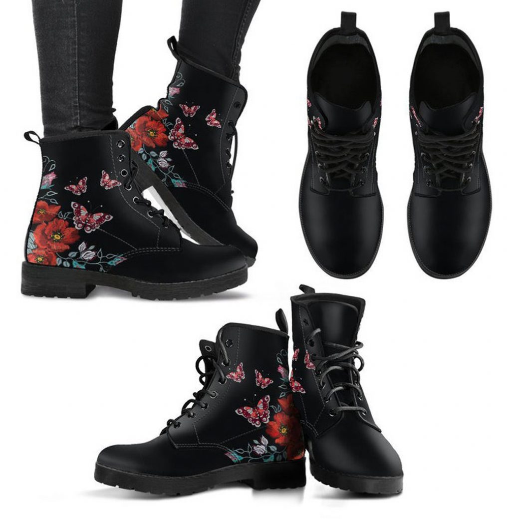 Vintage Rose Boots | Vegan Leather Lace Up Printed Boots For Women