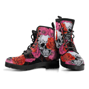 Skull Roses Boots | Vegan Leather Lace Up Printed Boots For Women