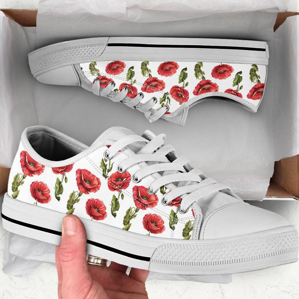 Floral Poppy Shoes | Custom Low Tops Sneakers For Kids & Adults