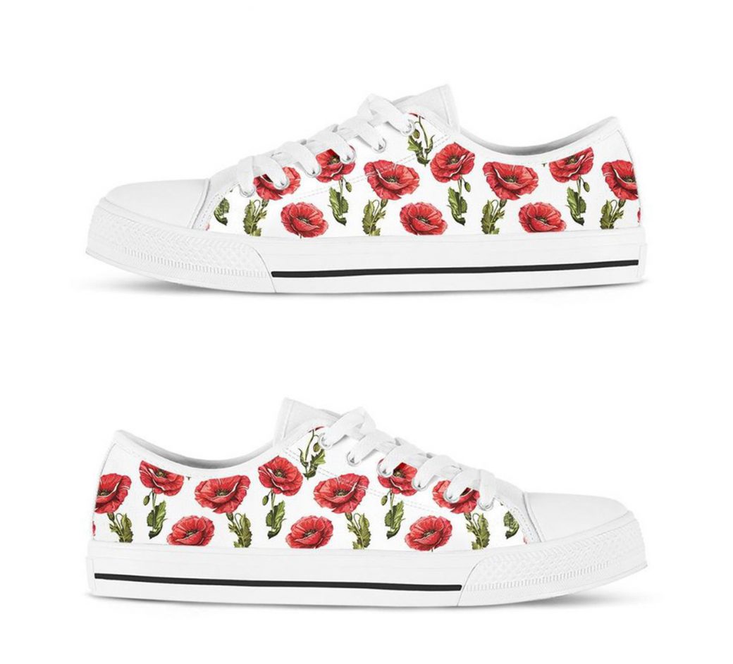 Floral Poppy Shoes | Custom Low Tops Sneakers For Kids & Adults