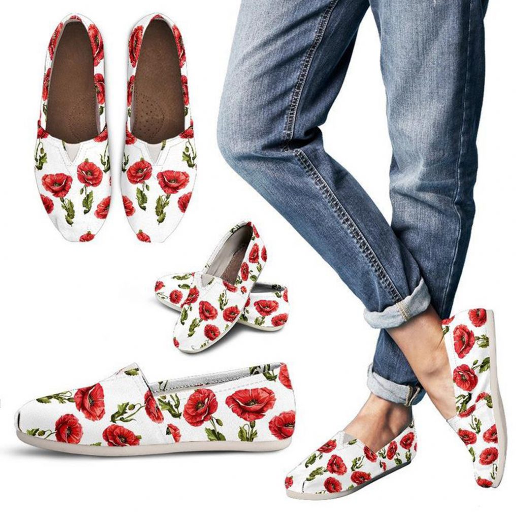 Poppy Flower Shoes | Custom Canvas Sneakers For Kids & Adults