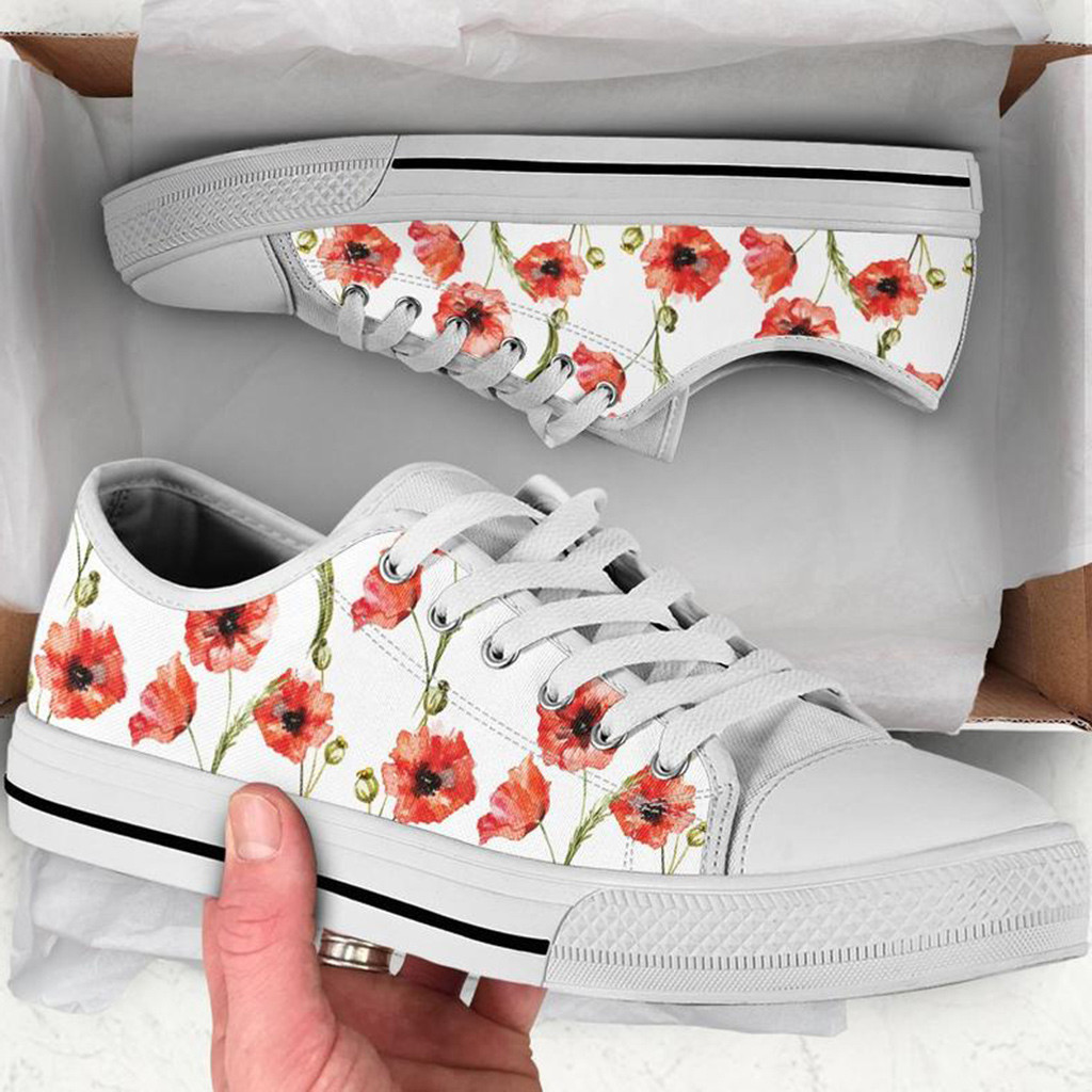 Poppy Flower Print Shoes | Custom Low Tops Sneakers For Kids & Adults