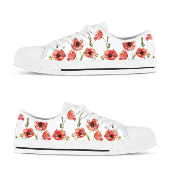 Poppy Flower Print Shoes | Custom Low Tops Sneakers For Kids & Adults