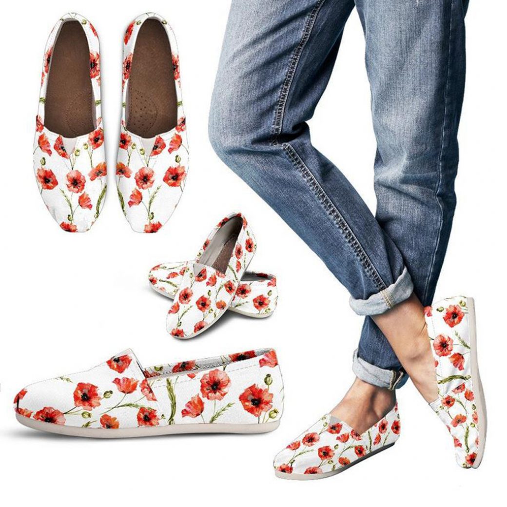 Floral Poppy Shoes | Custom Canvas Sneakers For Kids & Adults