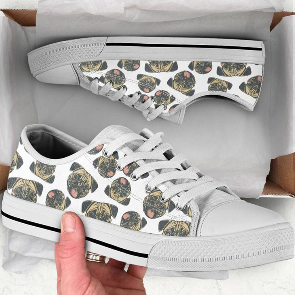 Mens Pug Puppy Shoes | Custom Low Tops Sneakers For Kids & Adults